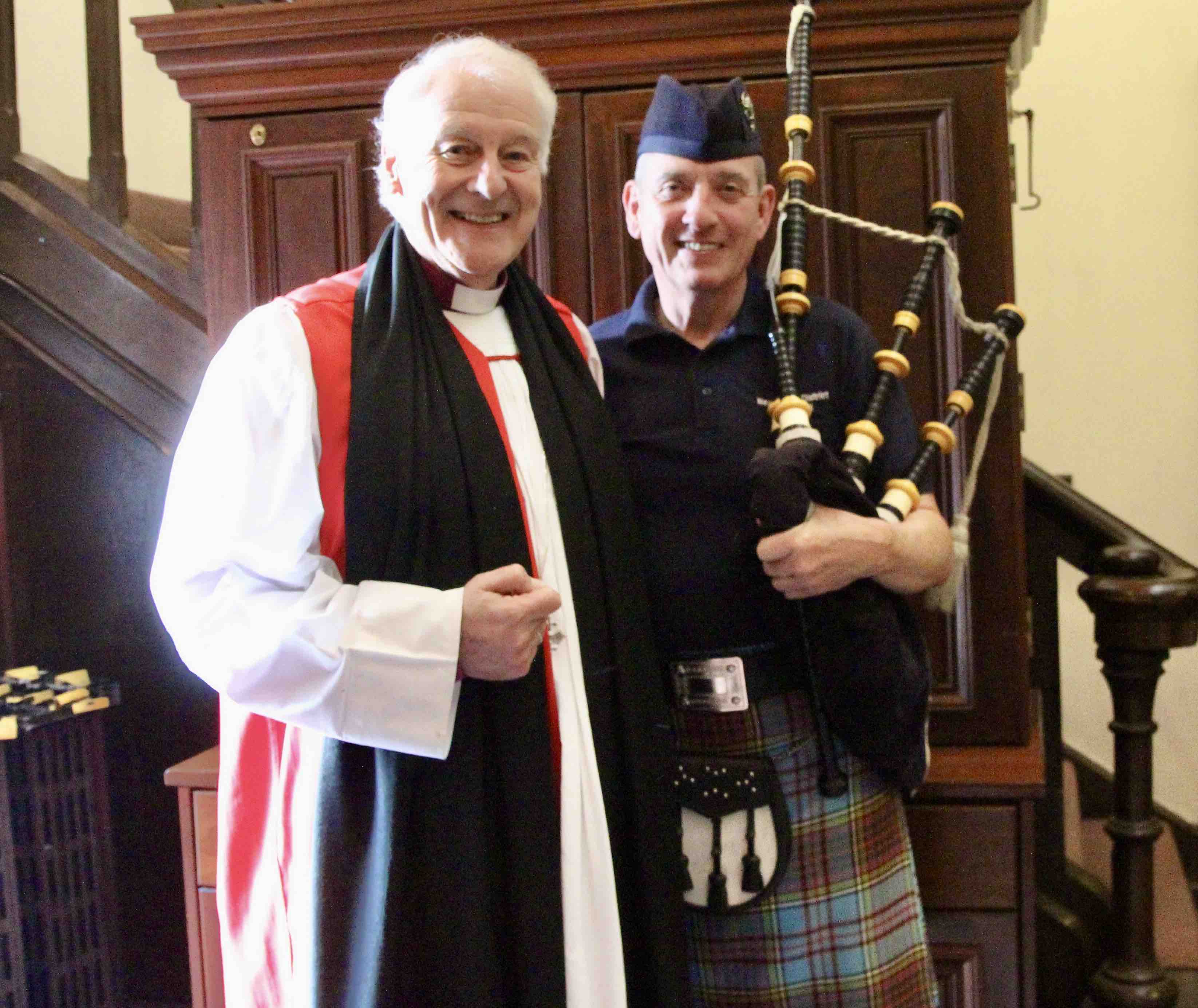 Archbishop Michael Jackson with Professor Ciaran MacMurchaidh who wrote and played the lament at the beginning of the service.