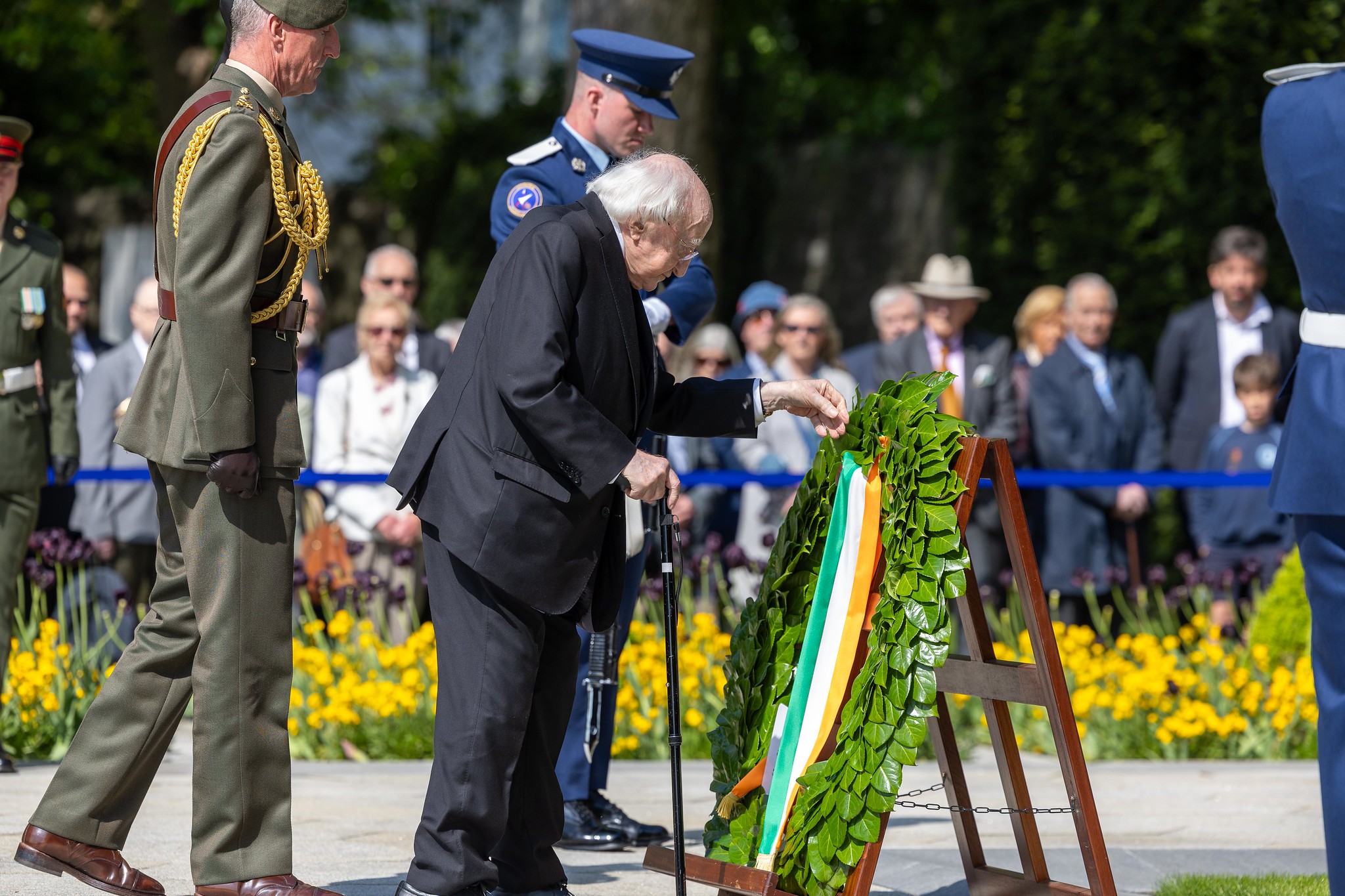 President Michael D Higgins lays a wreath at the burial site of the 1916 leaders.