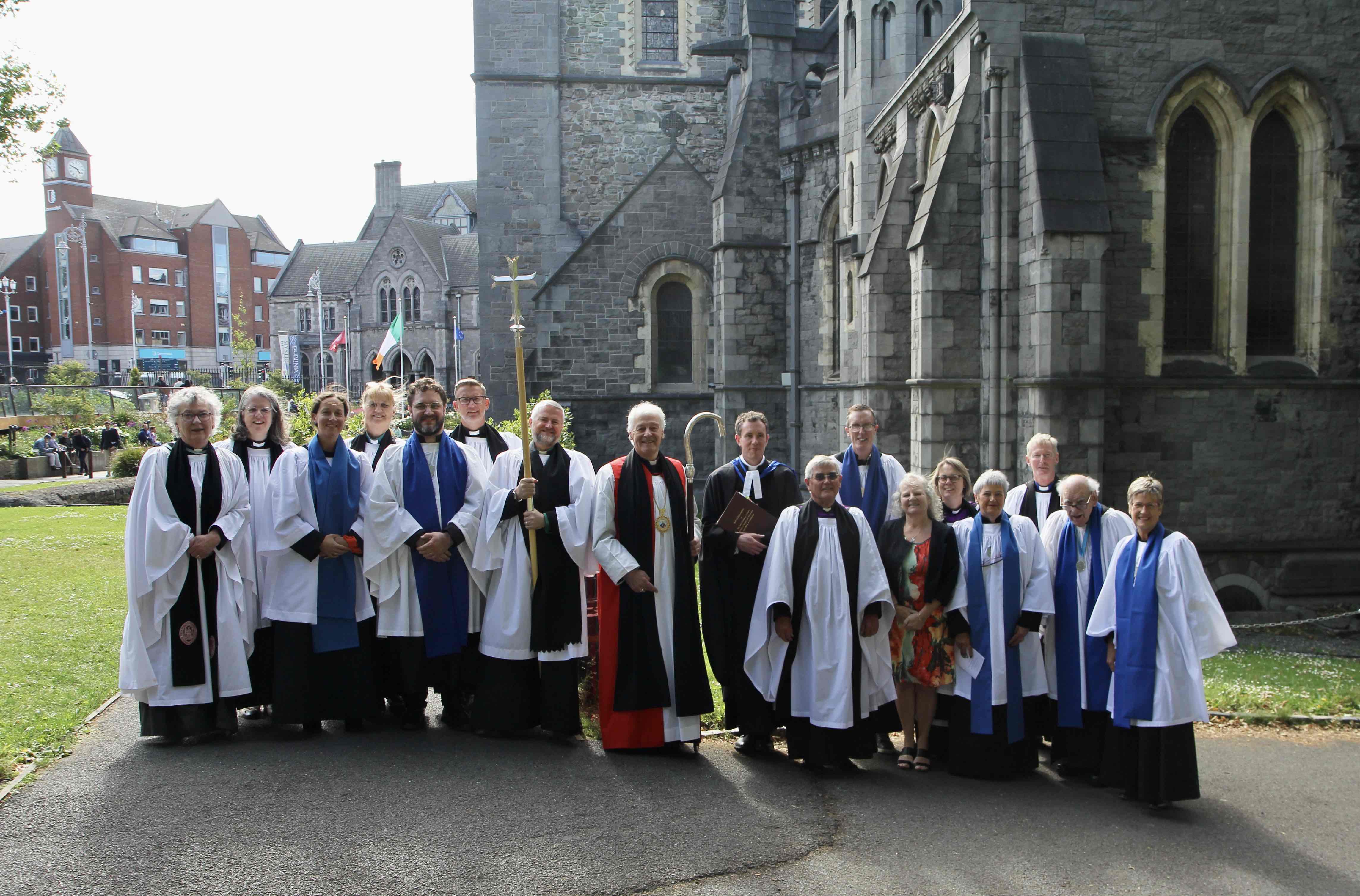 The newly commissioned Lay Readers with clergy and other readers outside the cathedral.