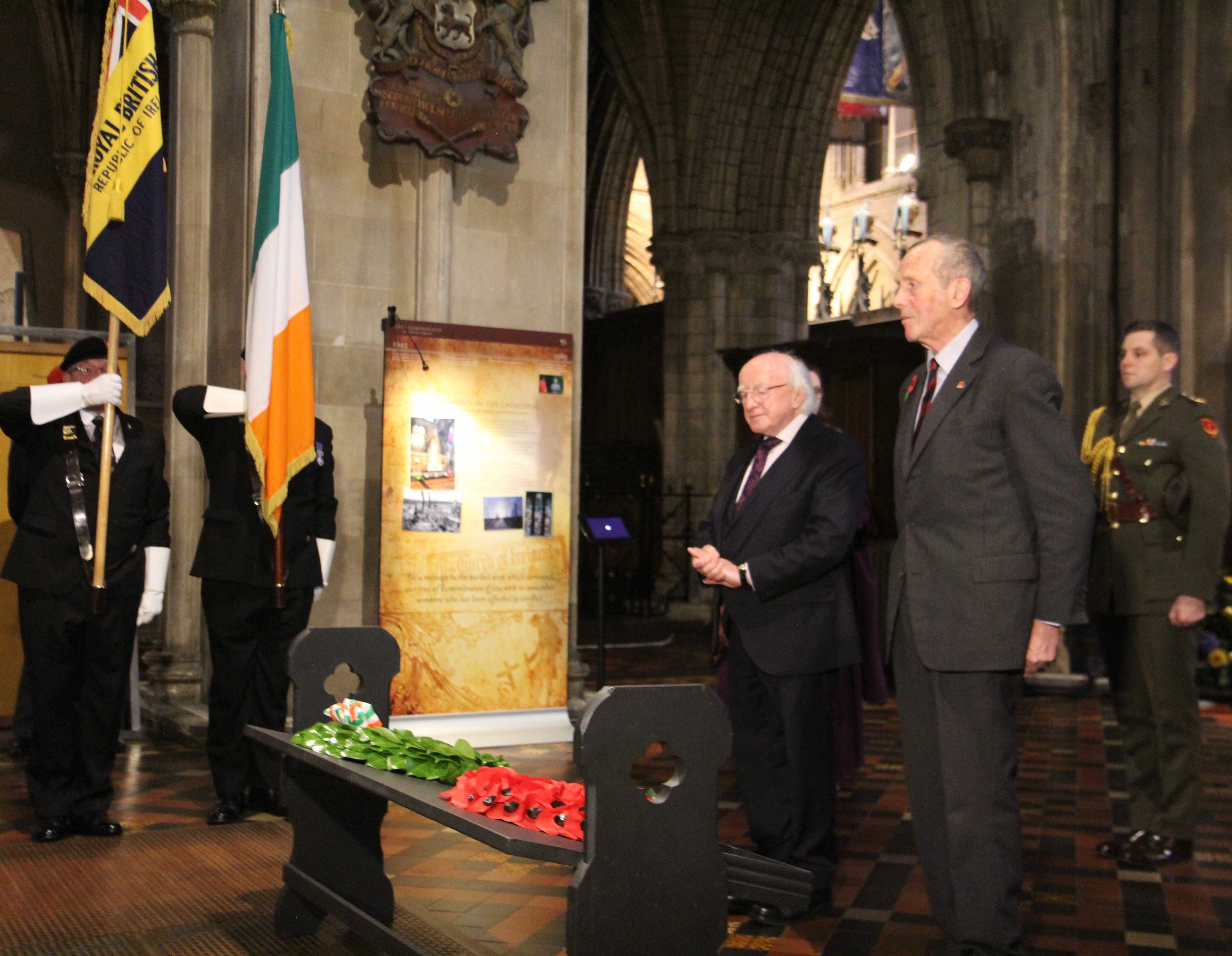 The President of Ireland and the Earl of Meath lay wreaths during the Service of Remembrance in St Patrick's Cathedral