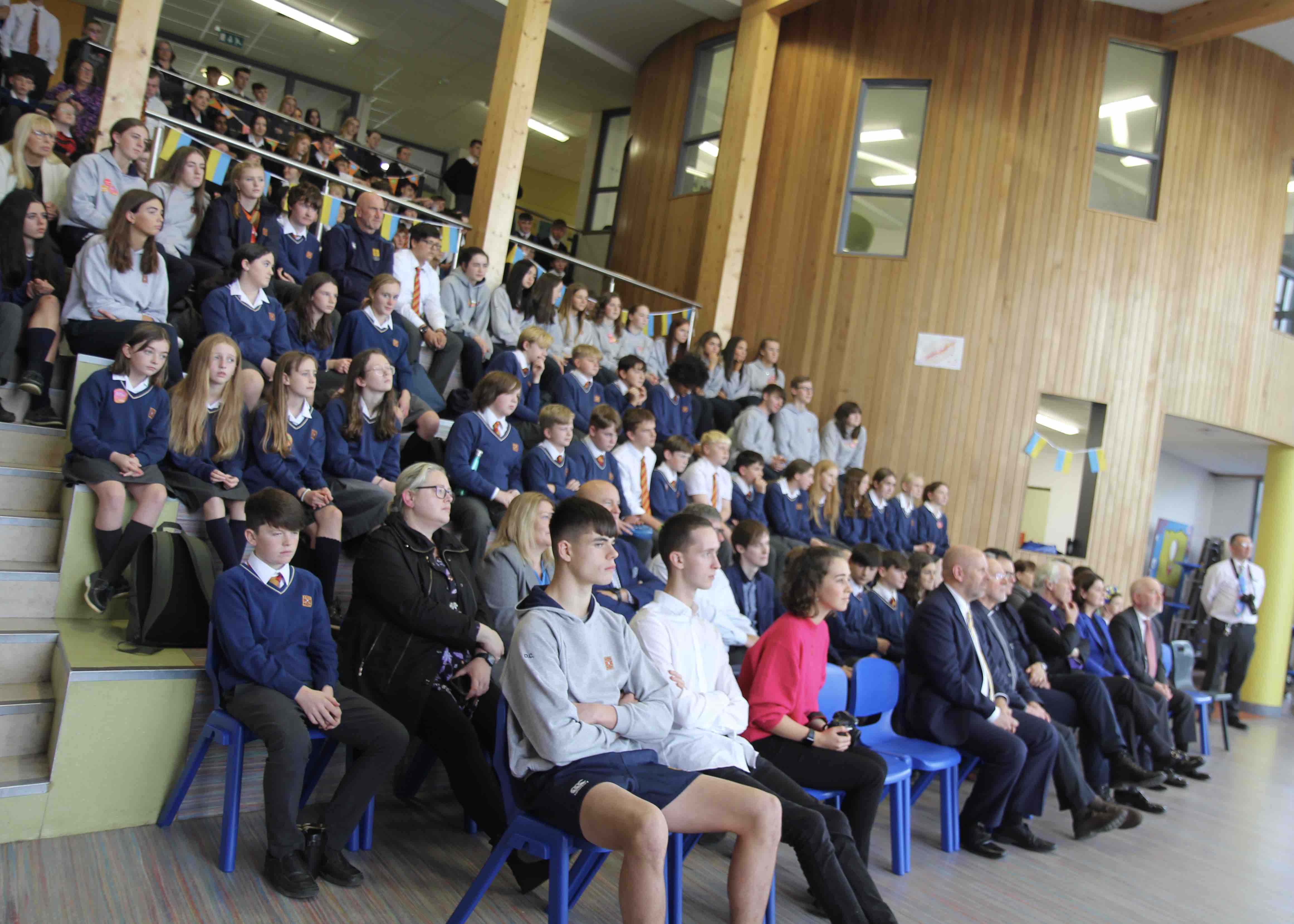 Students, teachers and guests enjoying the celebration of Ukraine.