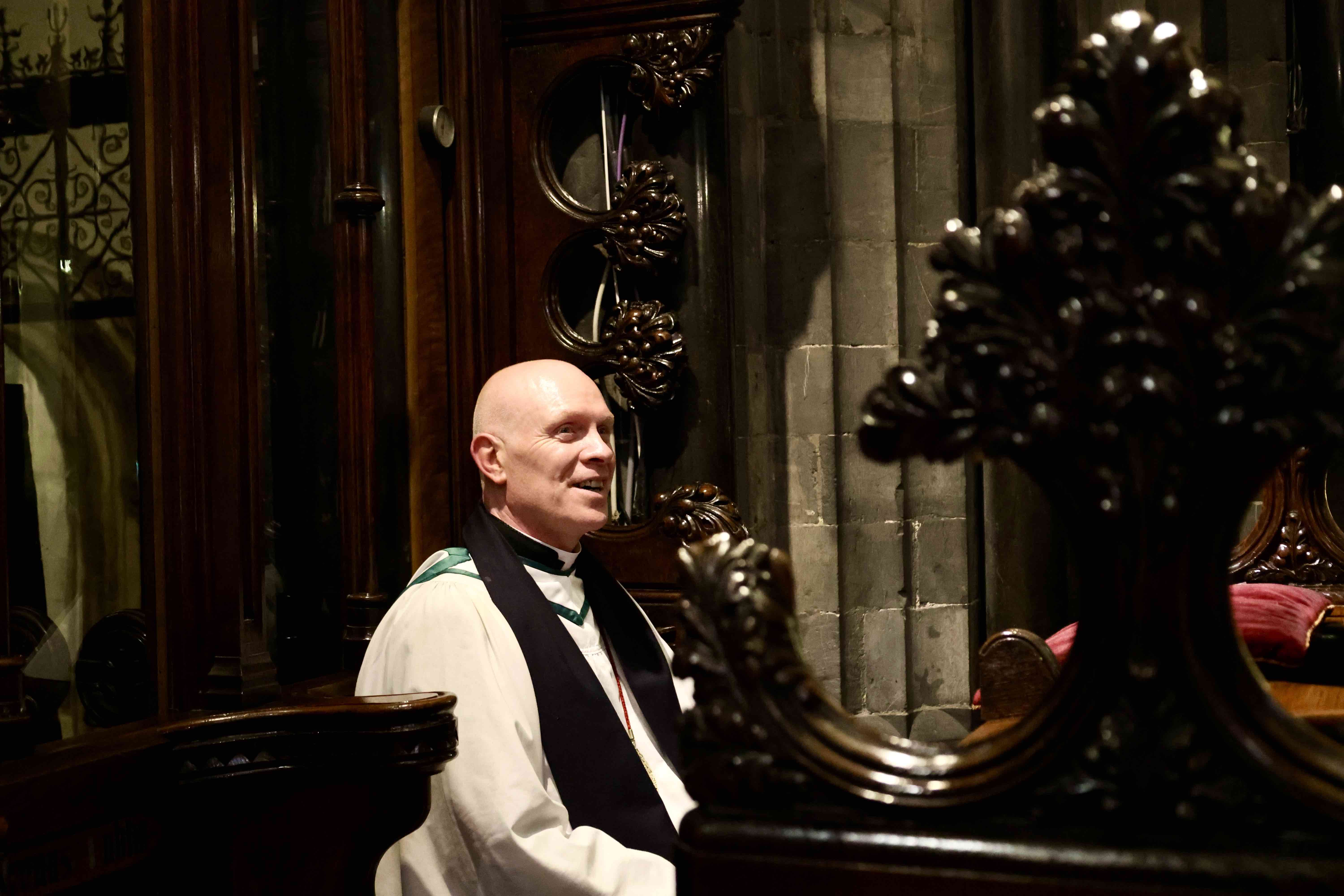 Dean Tom O'Bien in his stall in Christ Church Cathedral.