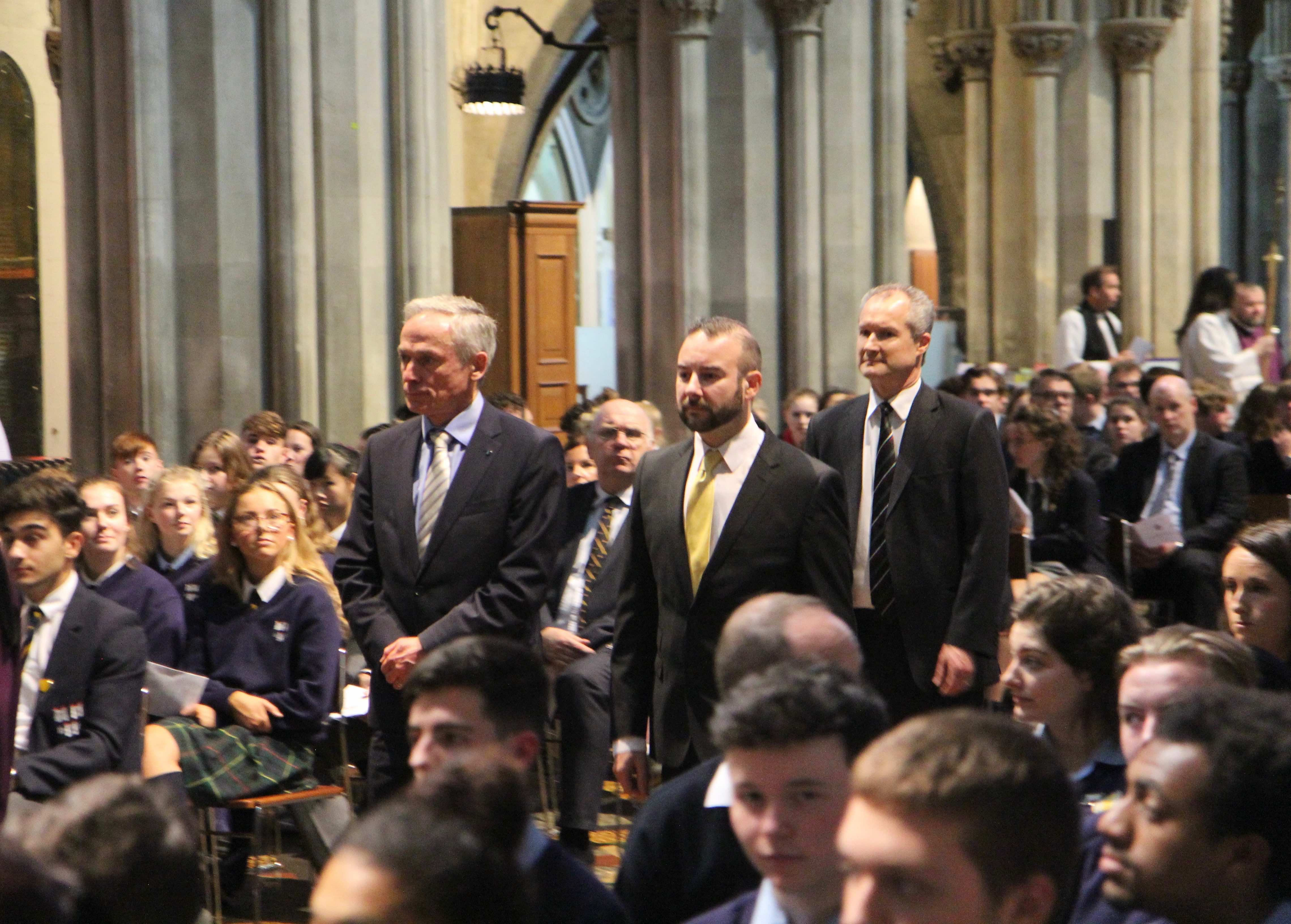 Minister for Education, Mr Richard Bruton TD arriving in St Patrick's Cathedral with Dr Ken Fennelly and Andrew Forrest of the Board of Education.