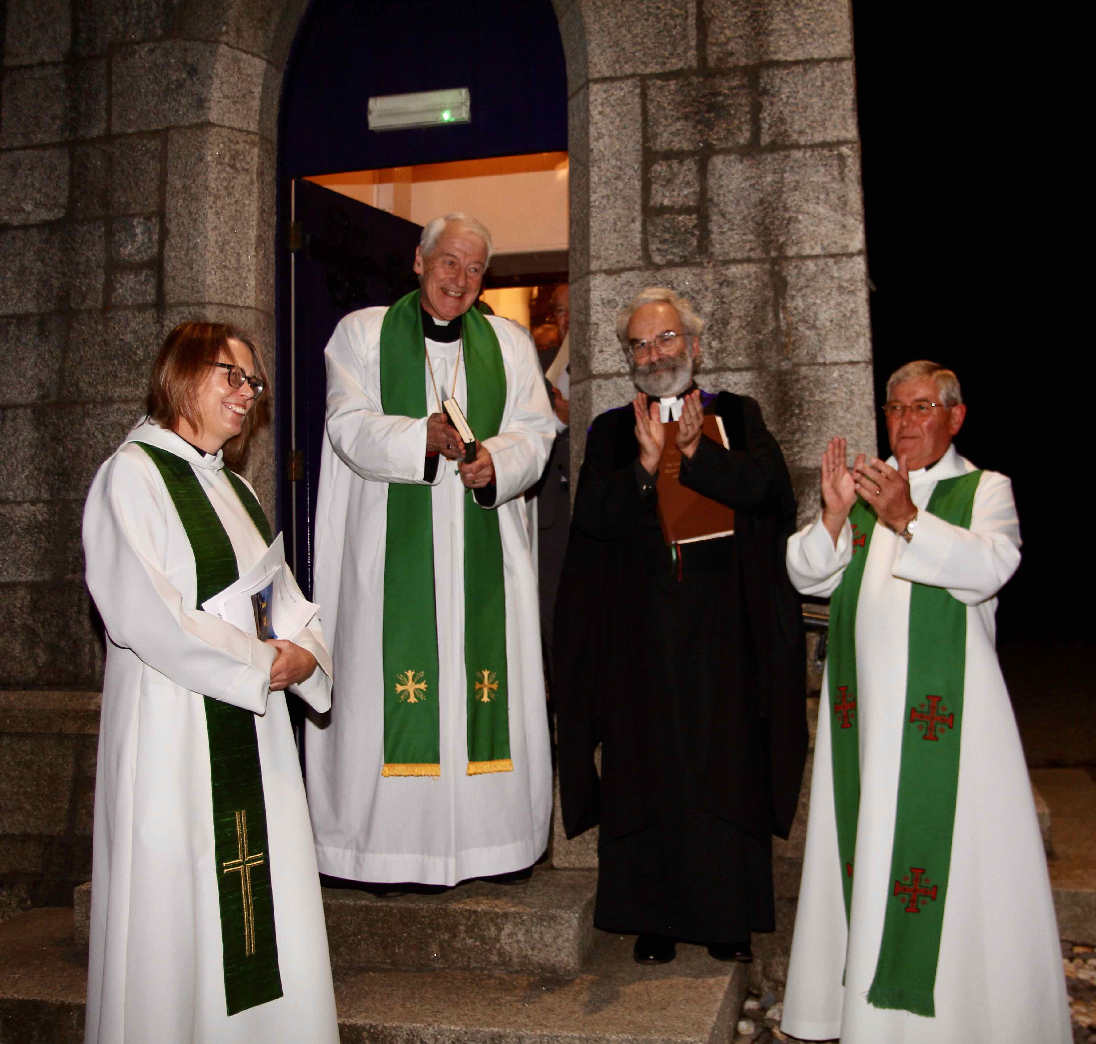 The Revd Jane Burns is congratulated after the service.