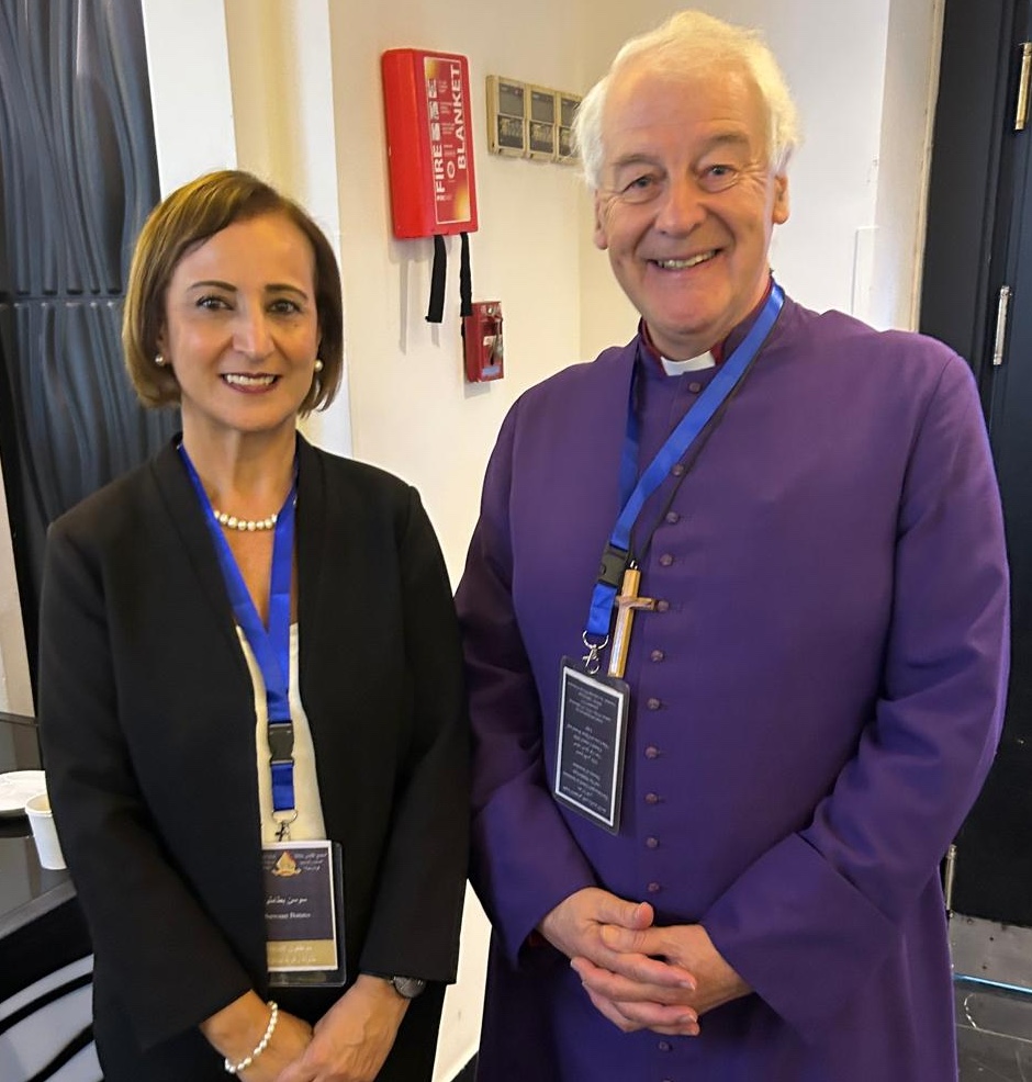 Sawsan Batato, Programme Director with the Diocese of Jerusalem, and Archbishop Michael Jackson.