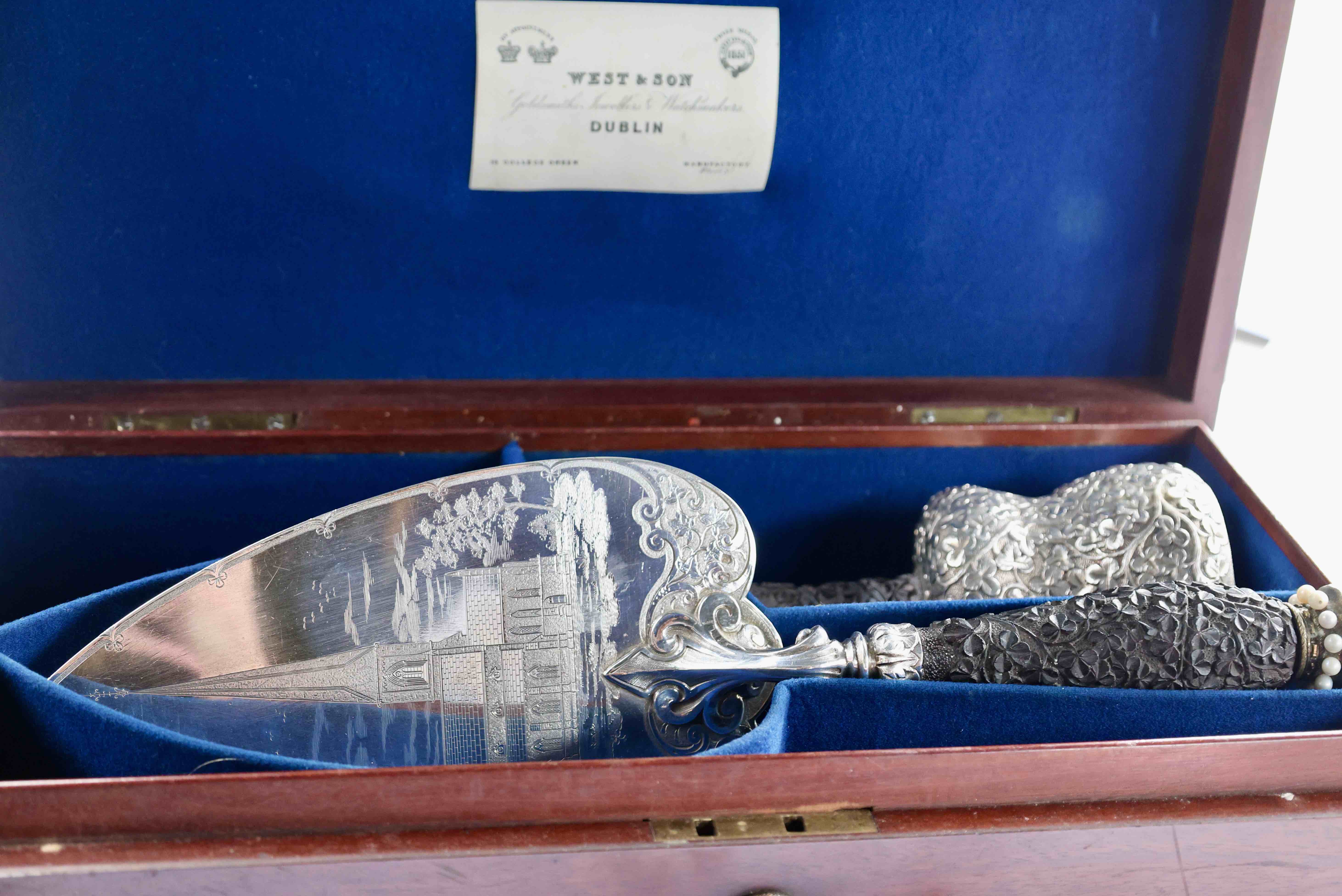 The silver trowel which was used in rhe laying of the foundation stone for St Patrick's Church and the turning of the sod for the nest.
