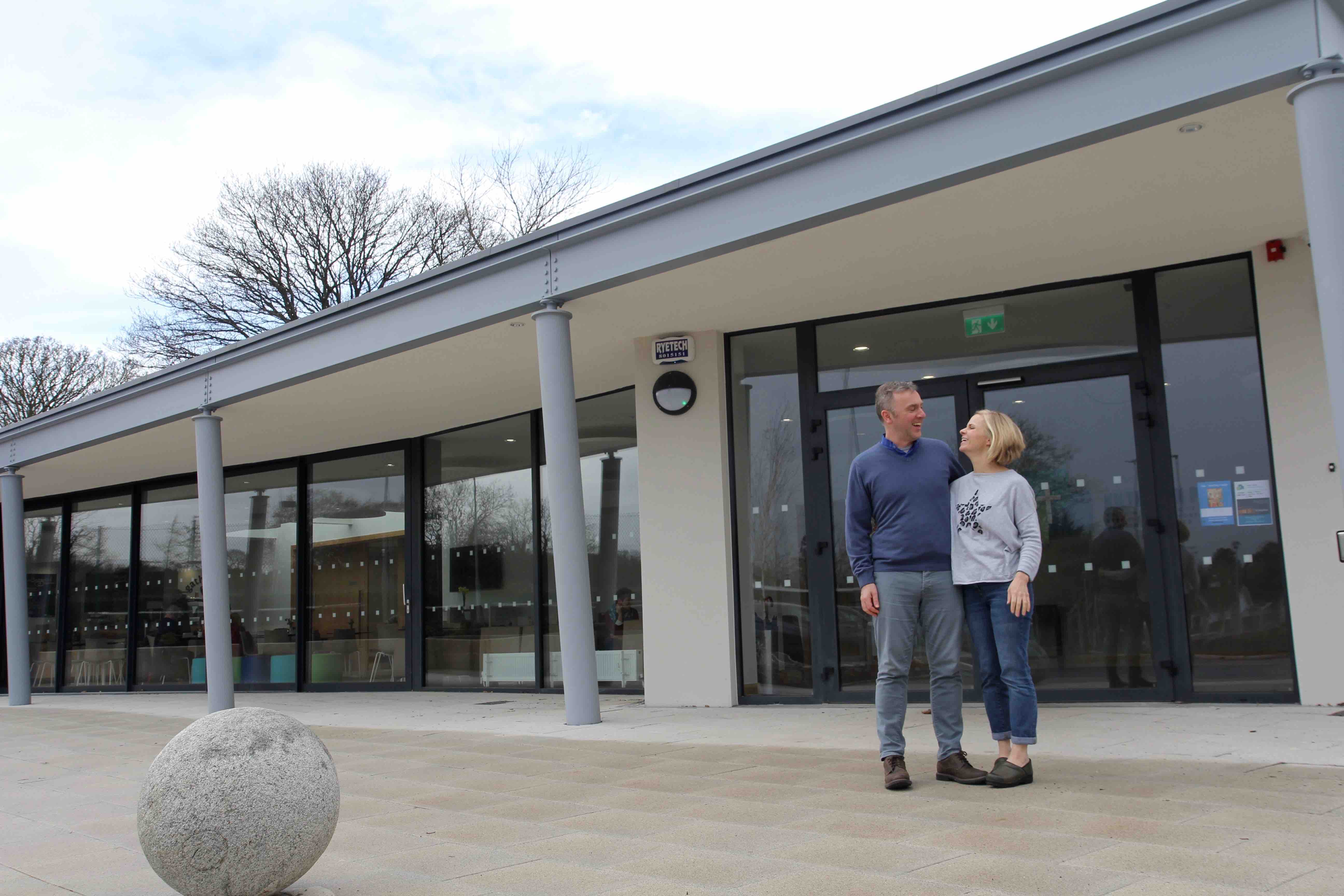 The Revd Rob and Julie Clements outside the Kilternan Centre.