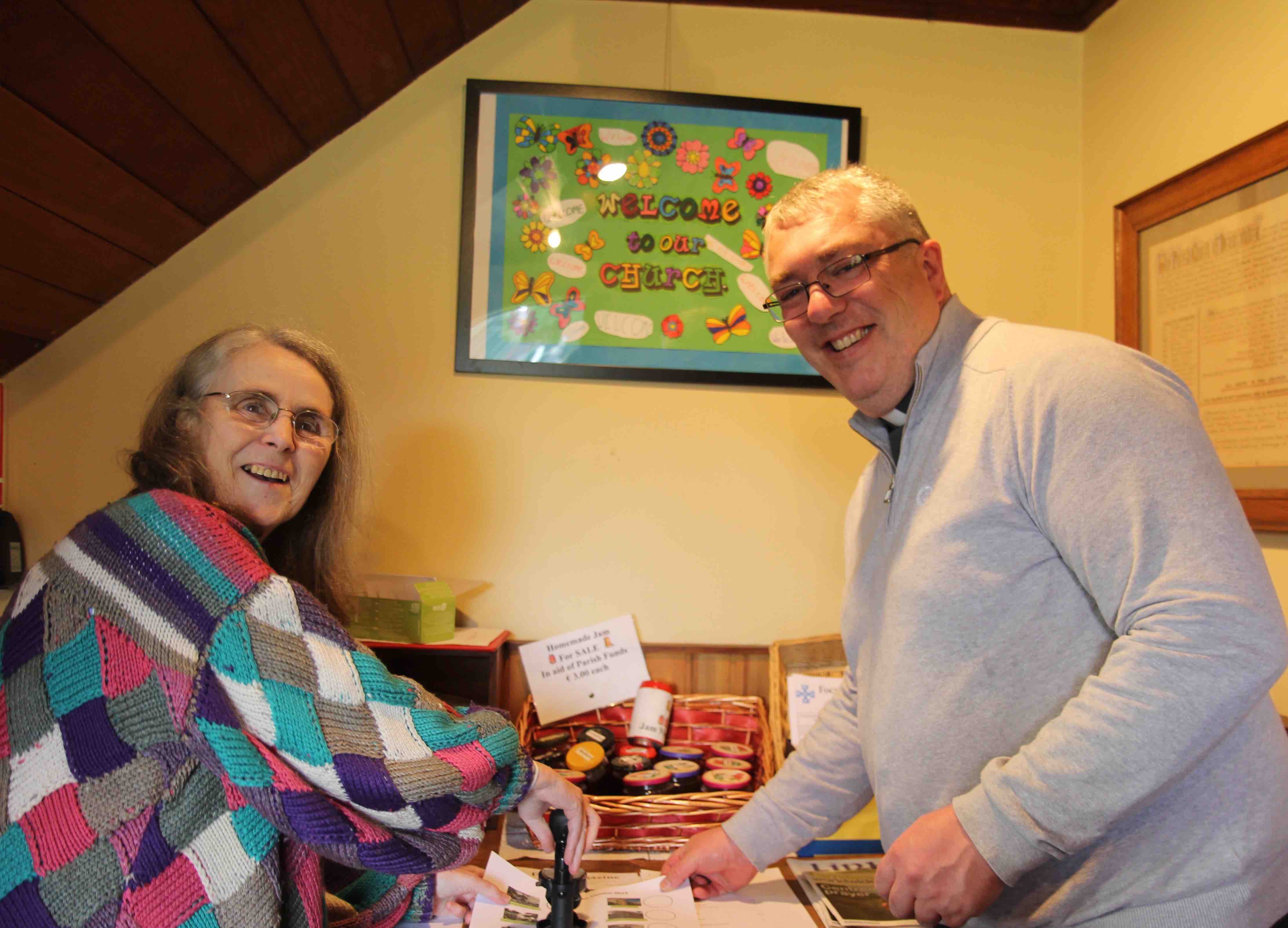 The Revd Garth Bunting receives his Marino Camino stamp in the Church of St John the Baptist in Drumcondra.