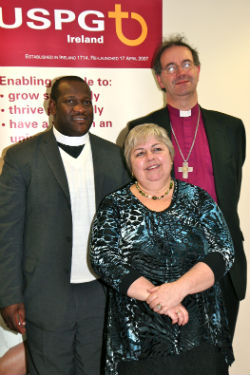 Archdeacon Bheki Magongo with Bishop Michael Burrows and Linda Chambers of USPG