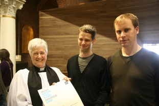 Canon Katharine Poulton, Colm Moore and Andrew Clancy with Architects Award