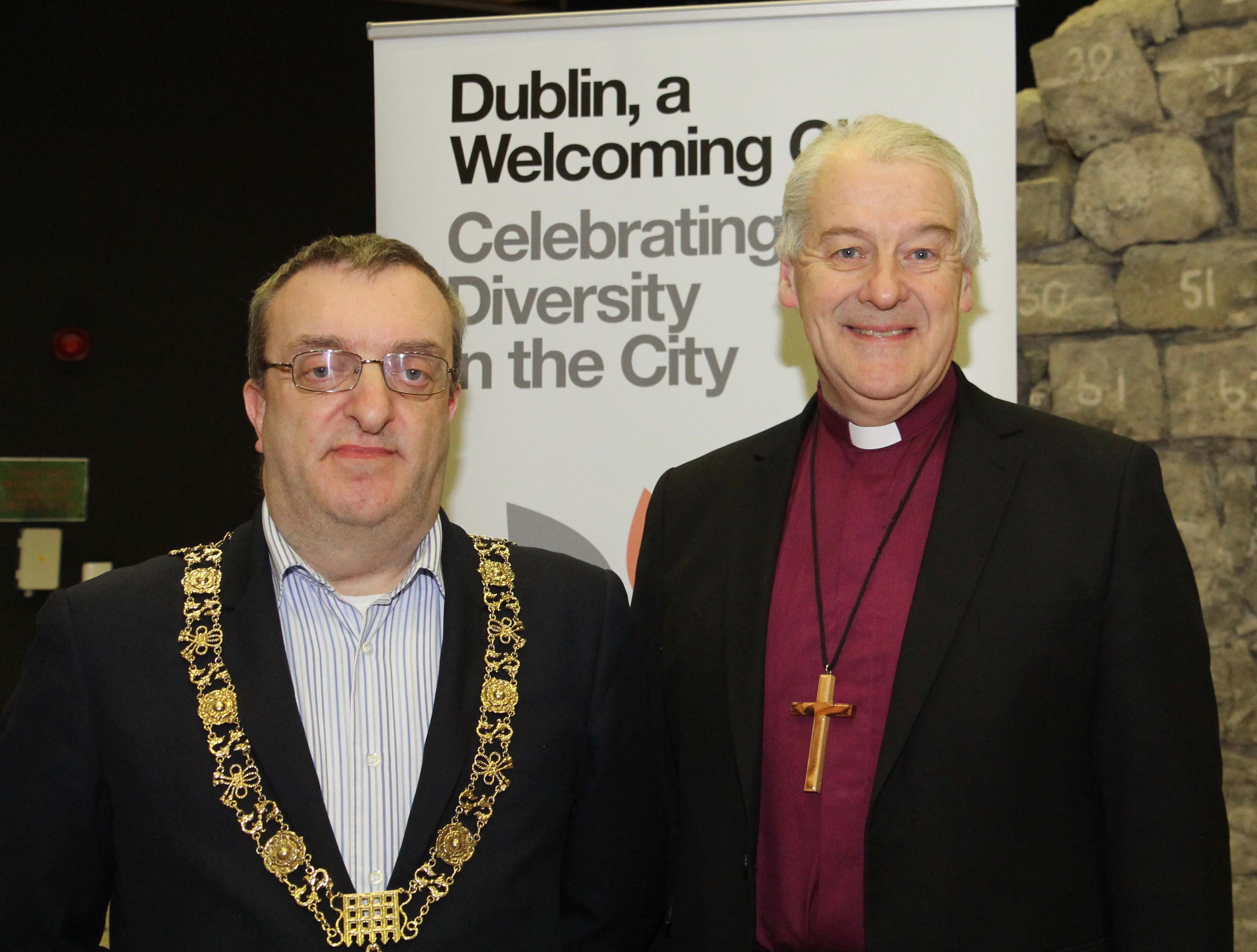 The Lord Mayor of Dublin Mícheál MacDonncha and the Archbishop of Dublin Dr Michael Jackson at the launch of the Five Marks of Interfaith Understanding initiative.