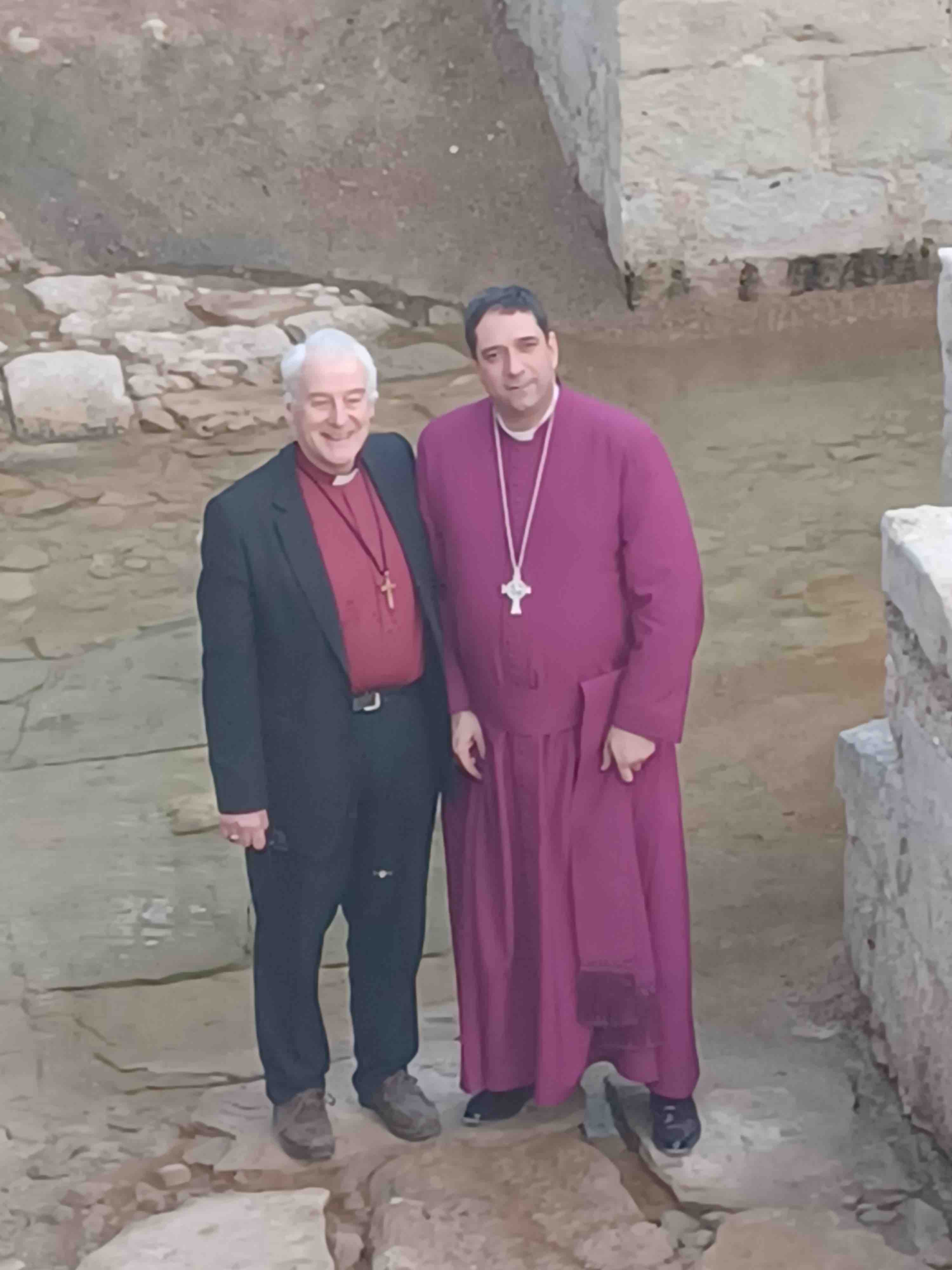 Archbishop Jackson and Archbishop Naoum at the site where Jesus was baptised.